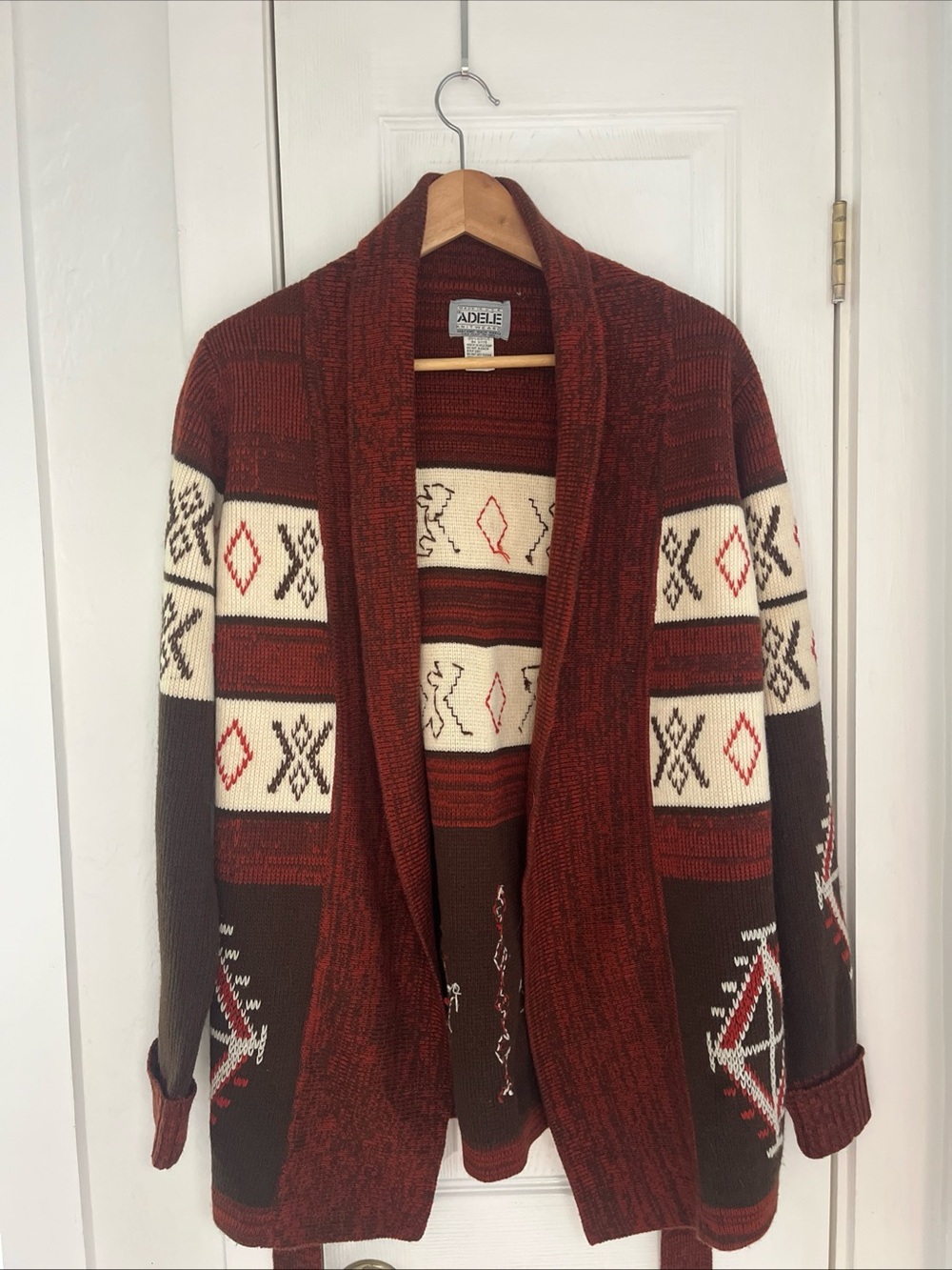 Adele Burnt Red Aztec Open-Front Shawl Cardigan
